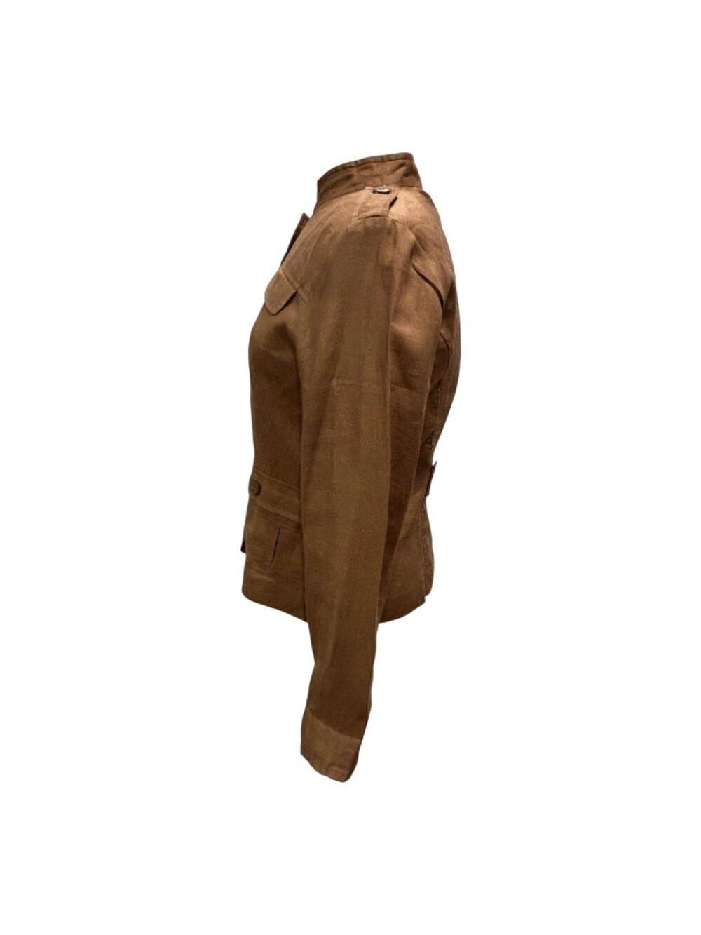 Alison Taylor 100% Linen Military Jacket Womens Size 10 Brown Button Front Safar - Picture 3 of 10